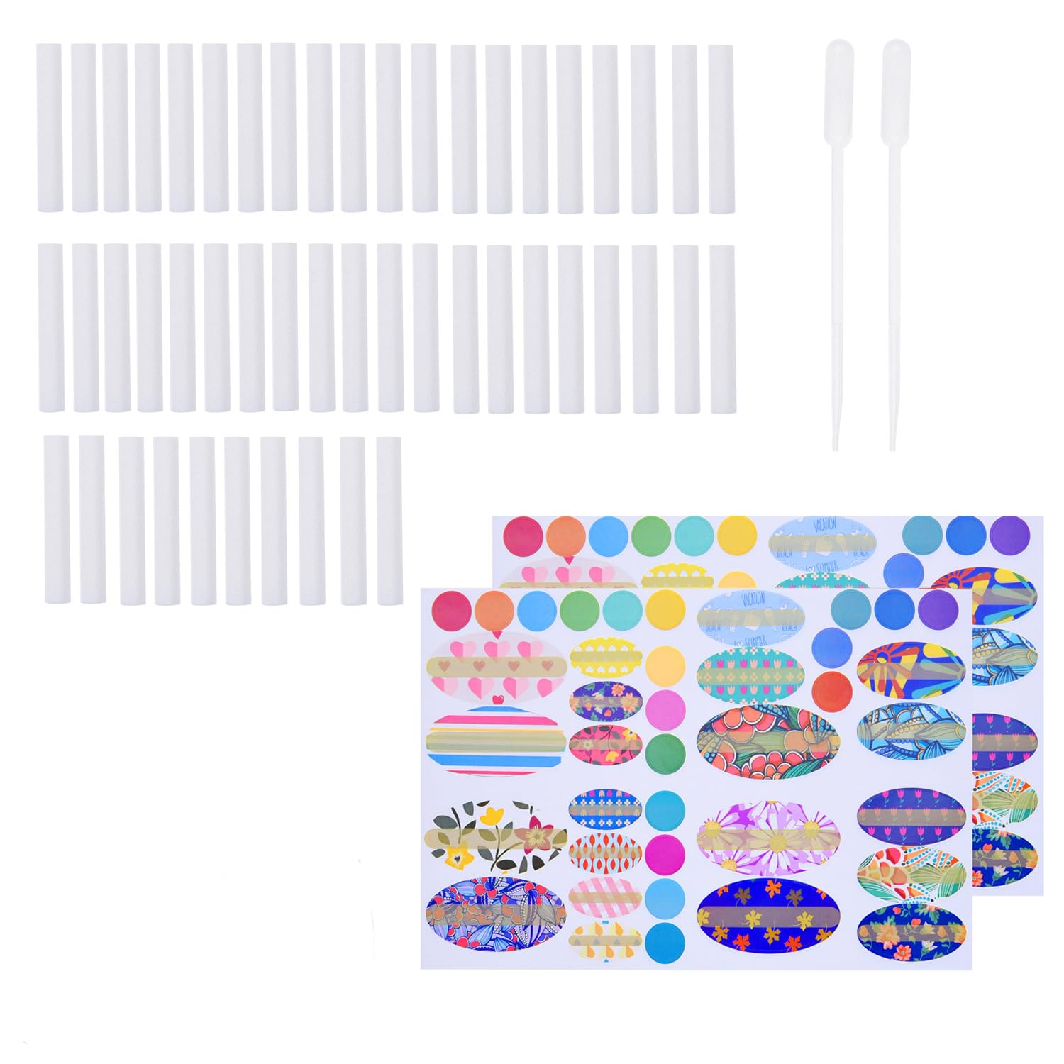 Kare & Kind Wick Replacement Kit - for Refillable Nasal Inhaler Tubes - Kit Contains: 50 Cotton Fiber Replacement Wicks, 78 Writable Stickers, 2 Mini Droppers - DIY Personal Health Care