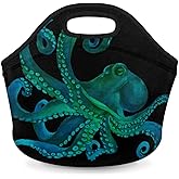 Insulated Neoprene Lunch Bag for Women Men Kids Watercolor Green Sea Octopus Lunch Box Reusable Small Lunch Tote Bag Cooler Bag for School Work Picnic