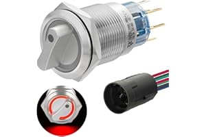 ZJWZJH Rotary Switch 3 Position 12V-24VDC/AC 19mm 3/4" RED LED Light Latching Selection Switch 5Amp DPDT 2NO 2NC On-Off-On UL Certification