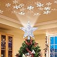 DG-Direct Christmas Tree Topper Lighted Star [Silver],3D Hollow Sparkling Star Christmas Tree Topper with Rotating Magic Cool White Snowflake Projector for Christmas Tree Ornament (Silver)