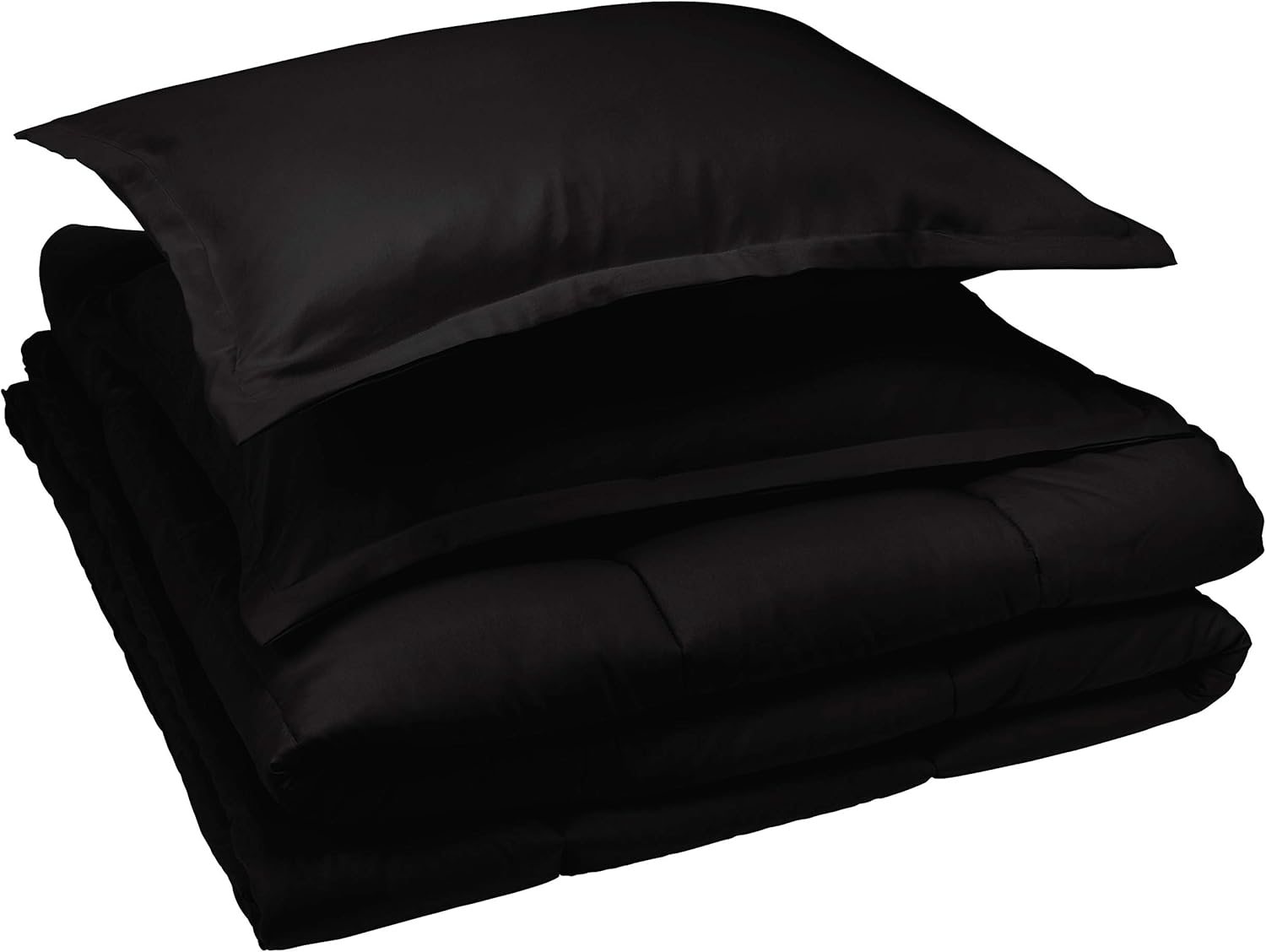 AmazonBasics Comforter Set, Full / Queen, Black, Microfiber, Ultra-Soft