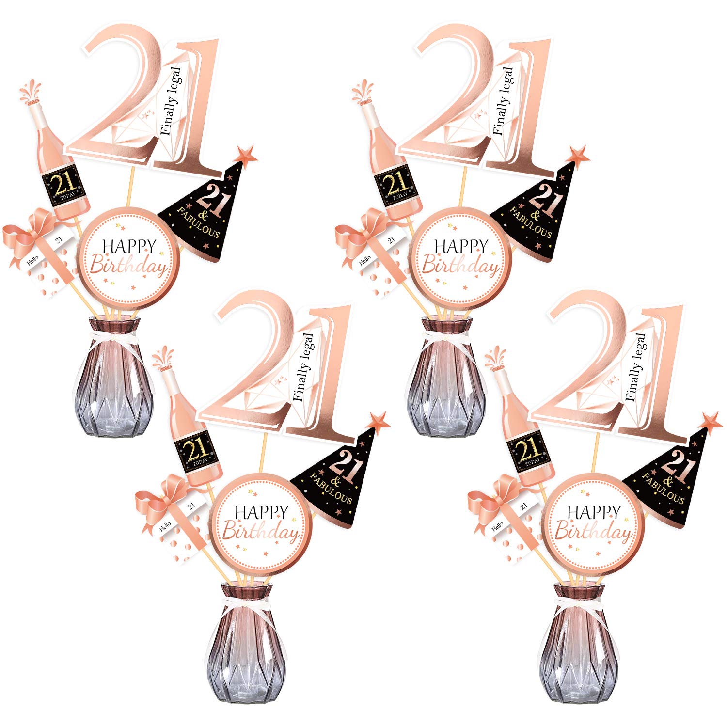 Qpout Rose Gold 21th Birthday Centerpiece Sticks-21th Birthday Table Toppers -Birthday Party Decorations Accessories-Finally legal 21Bday Party- Cheers to 21 Years Birthday Party Favour Table Supplies