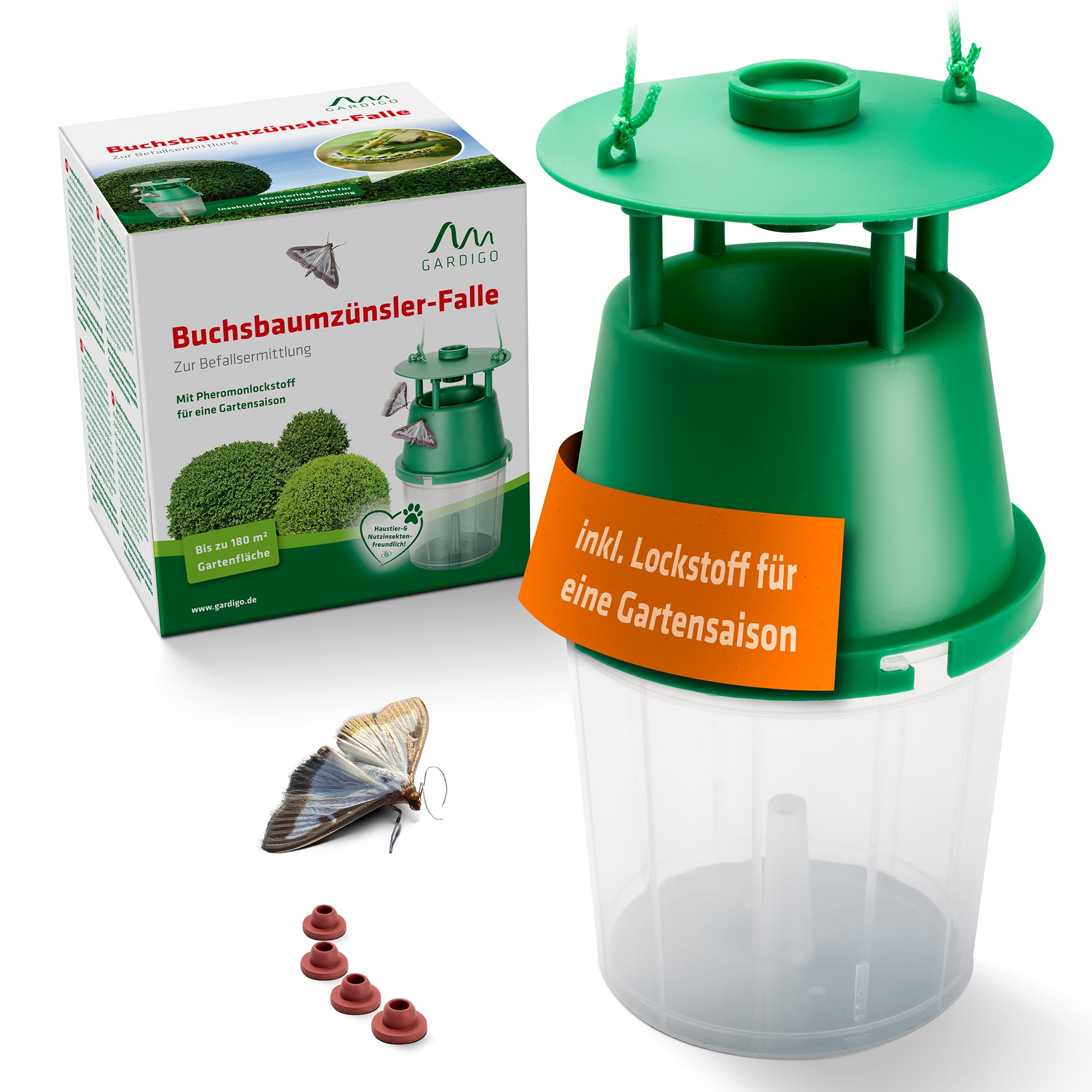Gardigo boxtree moth trap I insecticide-free moth trap with pheromone attractant I incl. 4 attractant dispensers I infestation detection through moth monitoring I for an area of ​​180 m²
