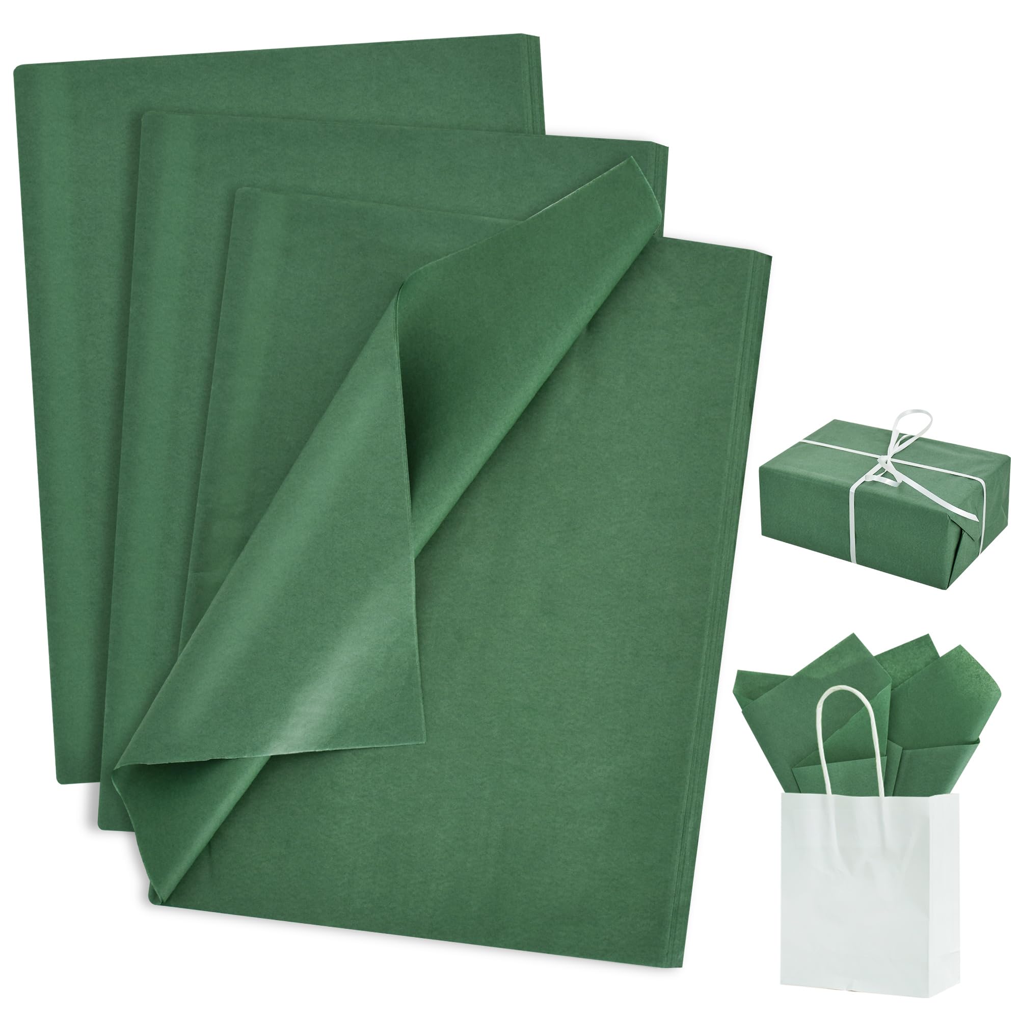 Photo 1 of BEISHIDA 100 Sheets Forest Green Tissue Paper Bulk, Wrapping Tissue Paper for Gift Bags, 14 x 20 Inch Gift Wrap for Birthday Wedding Graduation DIY Crafts Holiday Flowers