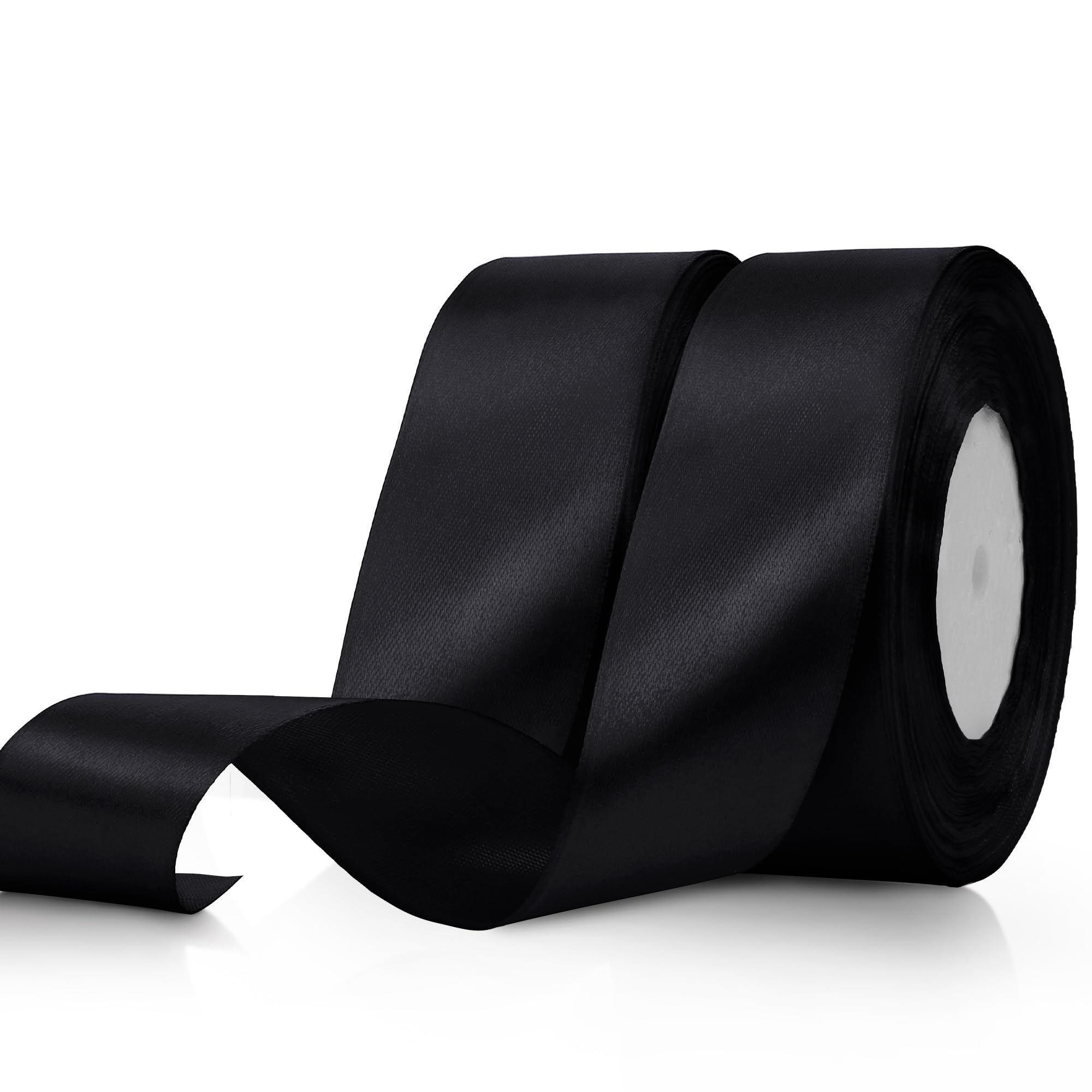 Photo 1 of 100 Yards 1 1/2 Inch Black Ribbon for Gift Wrapping, Graduation Gifts Satin Ribbon, Wide Ribbons for Flower Bouquet, Black Silk Bow Ribbons Halloween Decorations