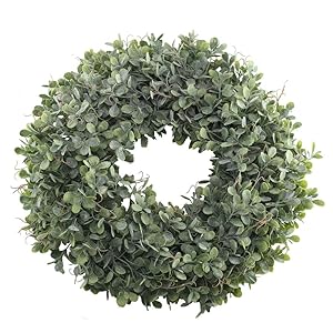 Nahuaa Boxwood Wreath for Front Door Decor, 17" Artificial Greenery Wreath Farmhouse Garland Home Office Housewarming Gift Greenery Decorations