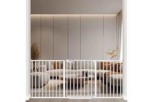 ALLAIBB Triple Lock Extra Wide Baby Gate Pressure Mounted Walk Through Safe Auto Close White Metal Dog Pet Puppy Cat for Stairs,Doorways,Kitchen 68.11-75.98"