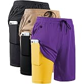 JWJ Men's 2 in 1 Workout Running Shorts 7 Inch Lightweight Athletic Gym Shorts with Compression Liner