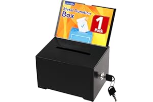 LINSIRON 1 Pack Metal Donation Box with Lock,Ballot Box with Sign Holder,Suggestion Box,Tip Box for Voting,Fundraising,Collection,6.3x4.72x3.94 Inch