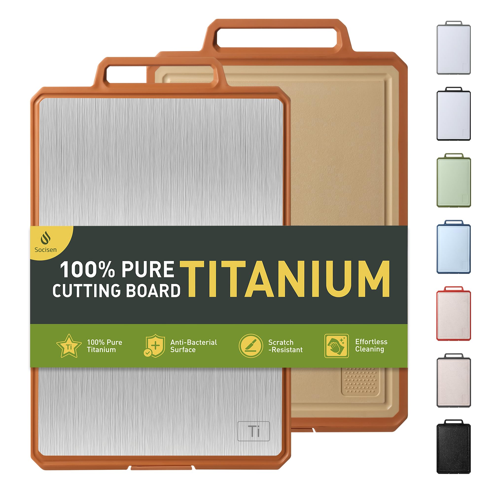 Photo 1 of Titanium Cutting Boards for Kitchen Chopping Board with Handle Large Big Small Kitchen Meat Butcher Block 2 in 1 Pure Titanium and Wheat Straw PP Not Wood Bamboo Plastic Silicone Teak Morandi Orange