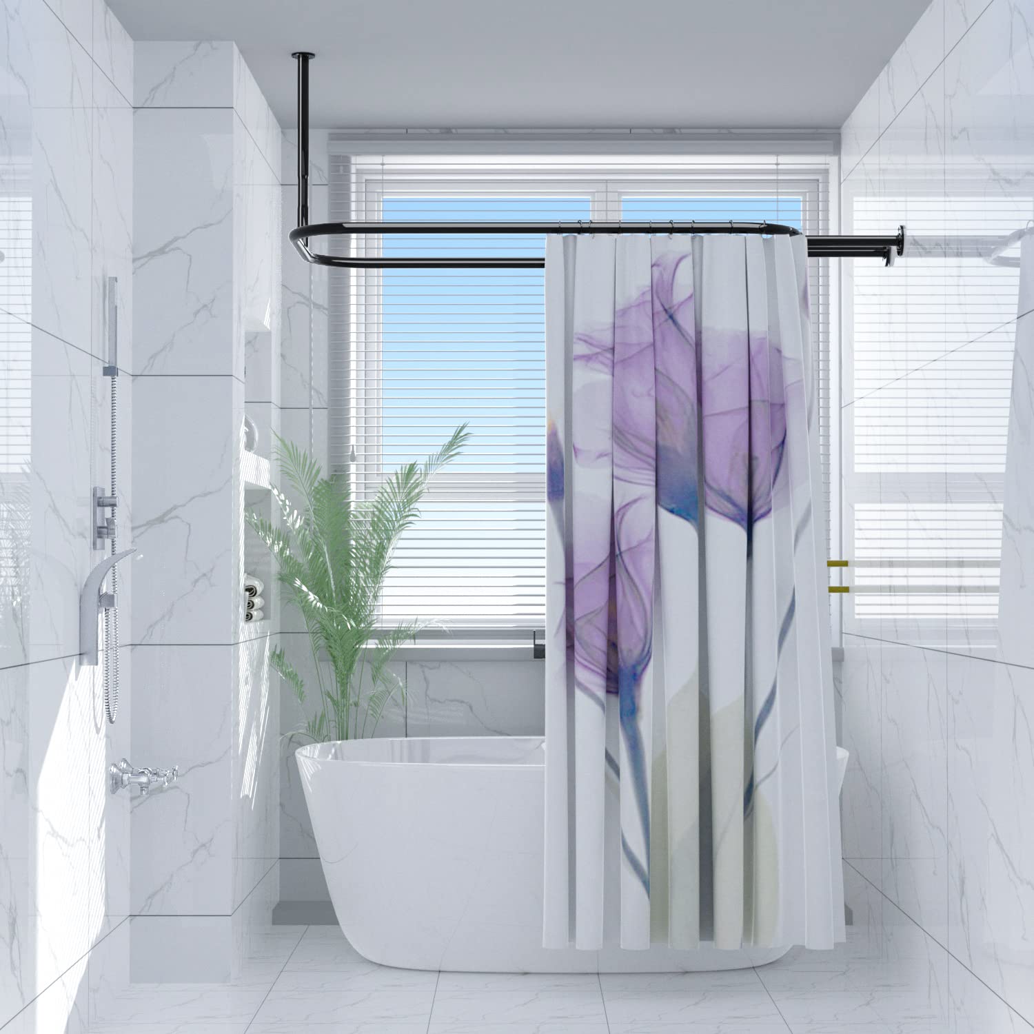 Hoop Shaped Shower Curtain Rod 148 cm x 61 cm – Rustproof Square Oval Shape Bathroom Shower Rod,No-Sagging,Heavy Duty Shower Curtain Rod for Clawfoot and Freestanding Tubs,Heavy Duty,Easy Installation