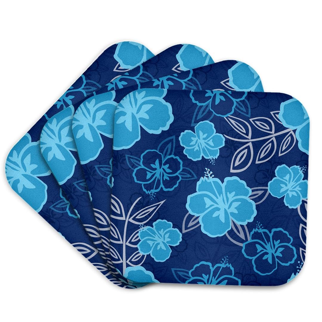 3dRose cst_203418_1 Blue Hawaiian Hibiscus Pattern Soft Coasters, (Set of 4) by 3dRose