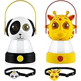 VIHOSE 2 Set Kids LED Camping Lantern and Headlamp 4 Pcs Animal Themed Camping Equipment Nightlight Battery Powered Night Light for Emergency Hurricane Lightweight Tent Lamp for Children