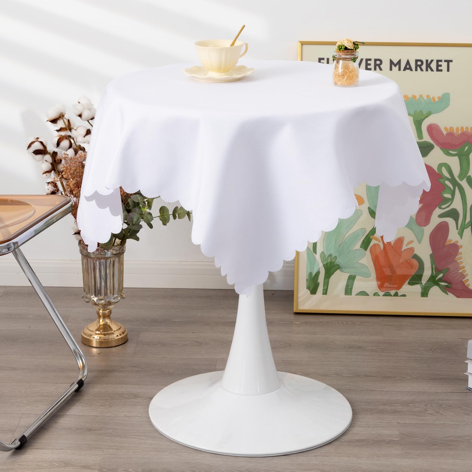 Photo 1 of YZKITM Small Square White Tablecloth 36 x 36 Inch Polyester Fabric Washable Table Cover Decorative Wrinkle Resistant Solid Color Table Cloth for Kitchen Dinning Party Wedding Camping