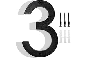 HVATRY 8’’ Modern Floating House Numbers for Outside, Large Black Shadow Home Number with Nails Kit & Template, Easy to Be Mounted for Exterior House Address, Garage Gate, Street, Farmhouse, Number 3