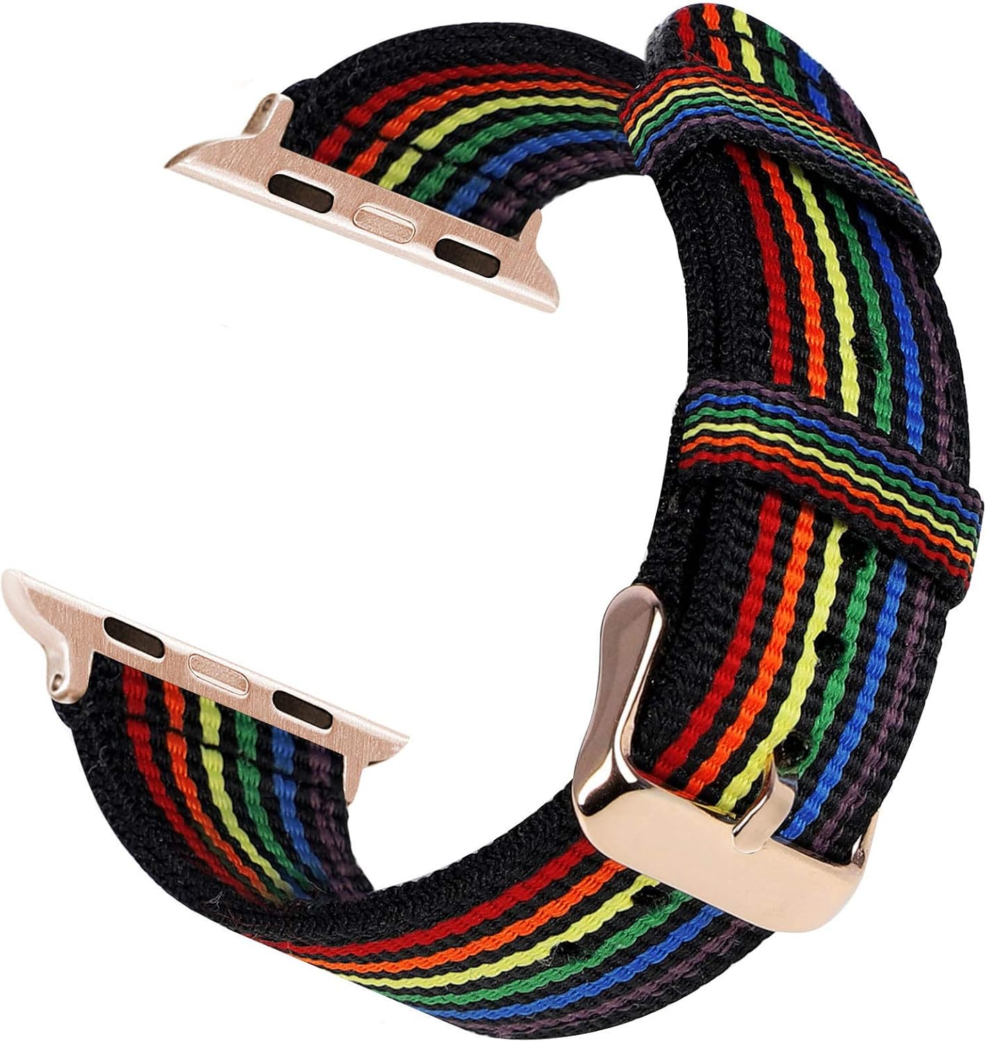 KAYSEUN Rainbow Watch Bands Compatible with Apple Watch SE 44mm 40mm Series 6/5/4,Sturdy Colorful Canvas Apple Watch Band 42mm 38mm for Mens/Womens