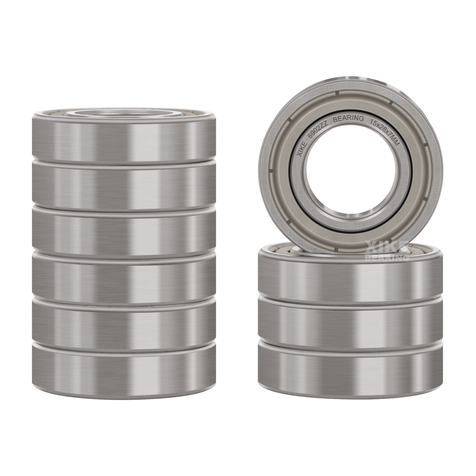 XIKE 6902ZZ Sealed Ball Bearings 15x28x7mm, 6902-2Z Chrome Steel and Metal Double Seals Deep Groove Ball Bearing, Pack of 10.