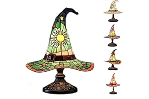 Quzimo Witch Hat Lamp, Handmade Gothic Stained Resin Night Light for Bedroom, Halloween Party Decor, Mystical Wizard Hat Shape for Wiccans & Home Altar, Purple Witchcraft Theme Gift (Green-18cm)