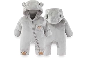 Fairy Baby Newborn Baby Bear Outfit With Fold-Over Mittens Footies Thin Fleece Romper Hooded Jumpsuit Winter Coat Girls Boys