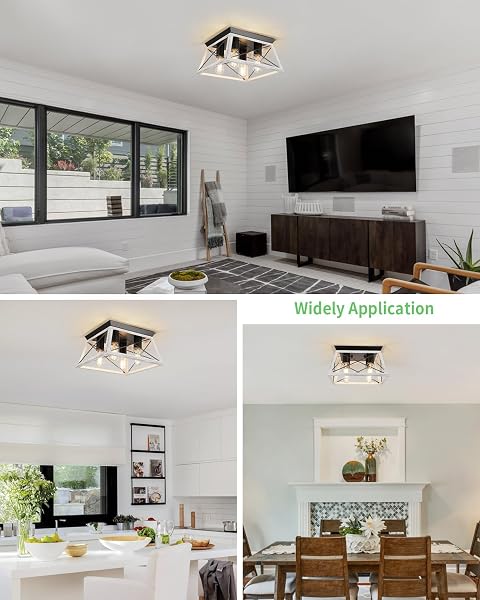 FARMHOUSE OAK WHITE FLUSH MOUNT 4-LIGHT INDUSTRIAL KITCHEN CEILING LIGHTS, RUSTIC FLUSH MOUNT FOR DINING ROOM, BEDROOM, HALLWAY, ENTRYWAY, FOYER