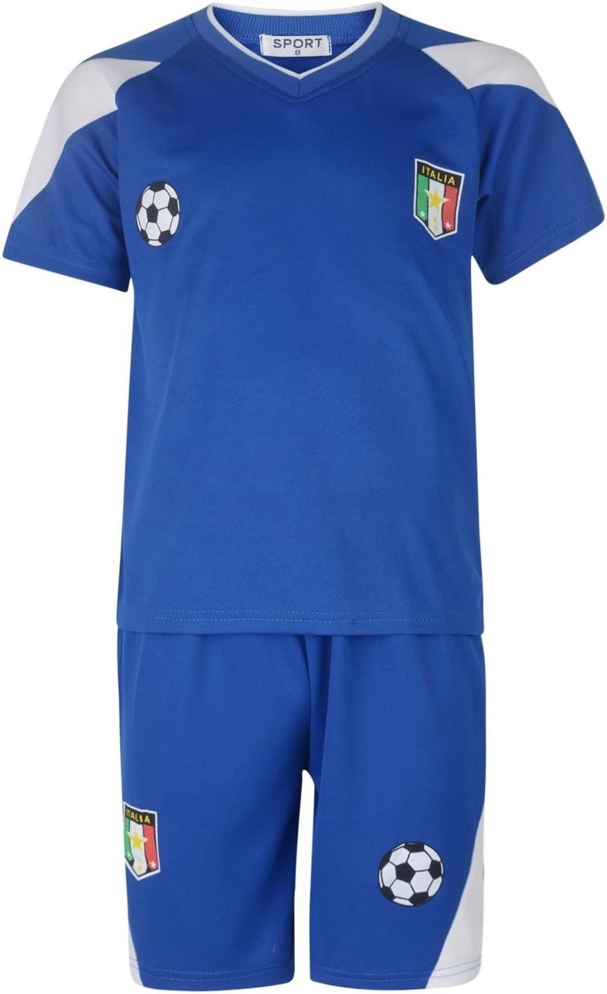 BOYS FOOTBALL KIT SHORT SET ITALY ROYAL/WHITE ITALIA (1112 YEARS 12