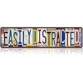 TREEPERI Vintage Easily Distracted Street Sign Wall Decor Metal Tin Signs for Bar Home Bedroom Garage