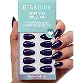 BTArtbox Press On Nails Almond - Dark Purple Short Press On Nails with Glue for Women, Opaque Soft Gel Glue On Nails in 16 Sizes - 32 Stick On Nails Kit, Storm Black