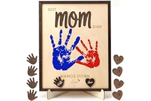 Hiagkmet 10" Hands Down Best Mom Ever DIY Handprint Kit, Art Craft Family Keepsake Wood Frame, Mom Gifts for Birthday Mother'