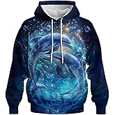 Hehanus Unisex Dolphin Hoodies Casual Animal Printed Hooded Sweatshirt for Men Women 3D Graphic Pullover Hoodie