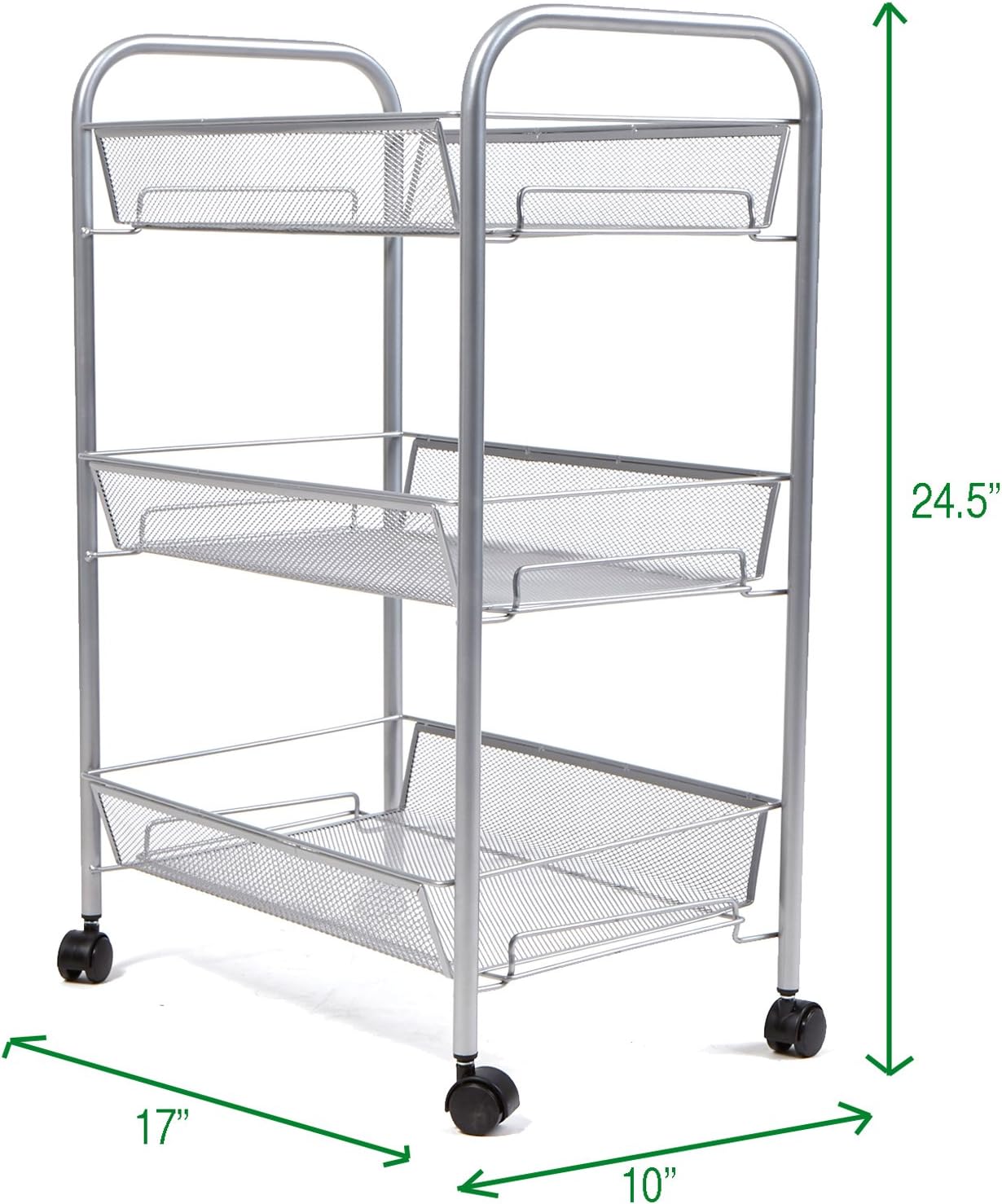 Mind Reader 3-Shelf All Purpose Mobile Utility Cart, Silver: Kitchen & Dining