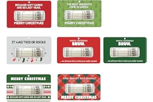 JXUEYCH 7 Pcs Christmas Money Holder Cards with Clear Blister Shell – Fun & Functional Gift Solution Unique Designs for Cash, Gift Cards & Coupons