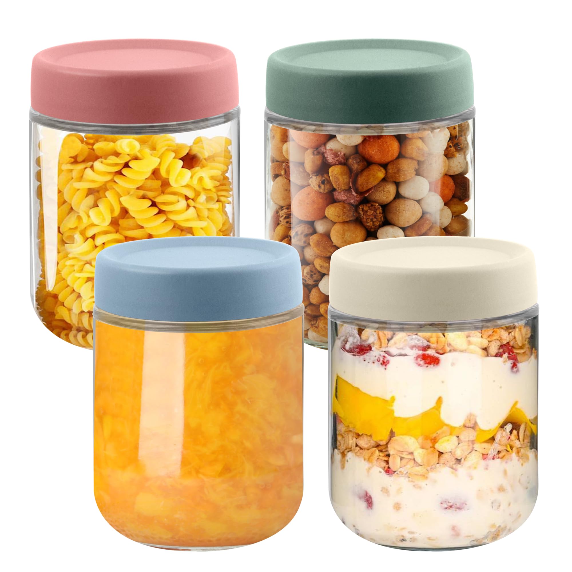 Photo 1 of Tinaforld Glass jar with Airtight Lids 4 Set, 16oz overnight oats containers with lids, Glass Mason jars, Reusable Meal Prep Jars for Food Yogurt Snacks Storage