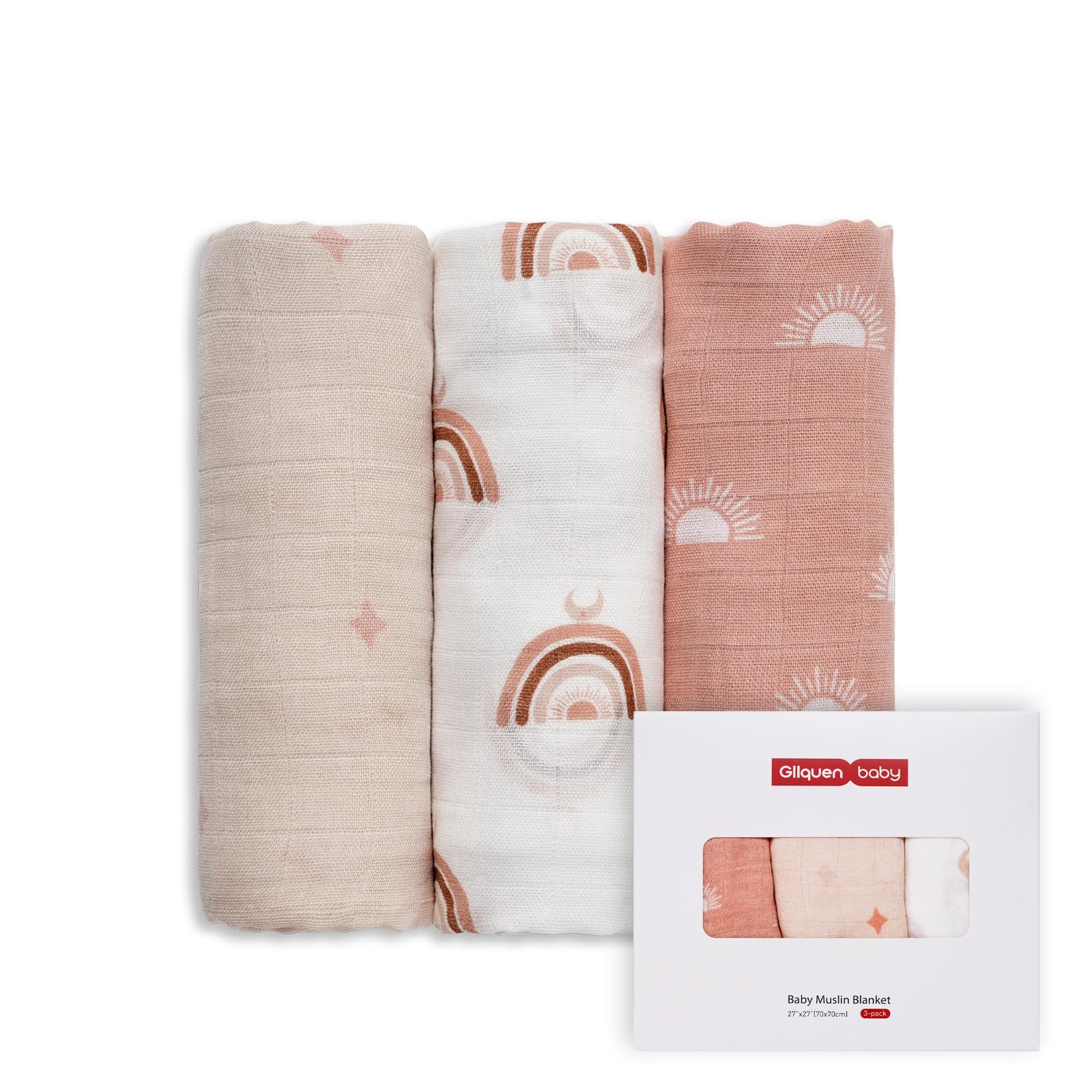 GLLQUEN BABY Muslin Squares Cloth for Baby, 3pack 70cm x 70cm Cotton Burp Cloths for Newborn, Absorbent & Breathable and Ideal to Clean, Wipe & Cover Newborns — image 1