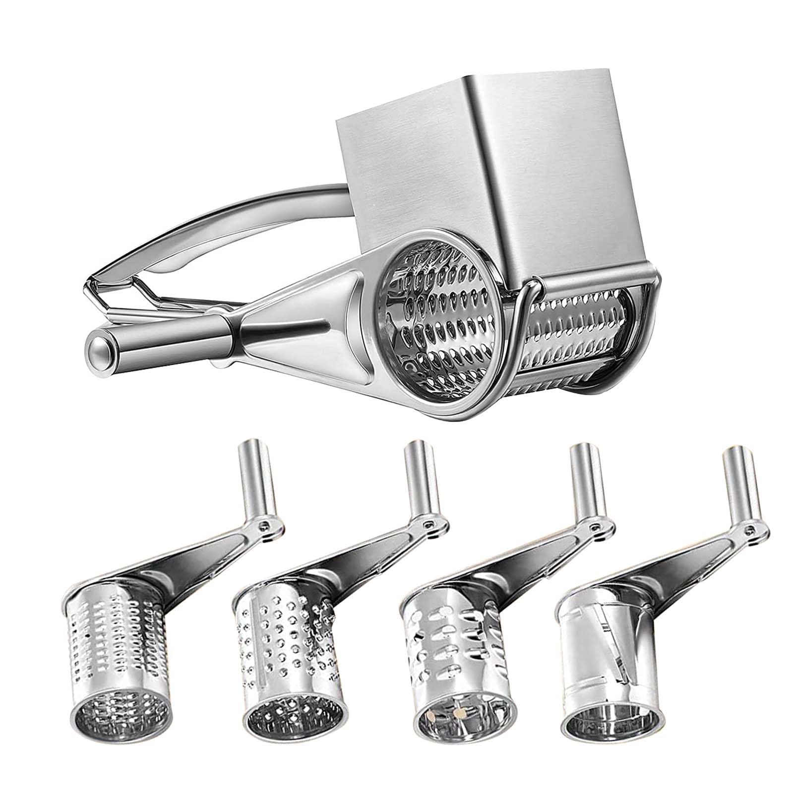 TICFOX Crank Cheese Grater, Stainless Steel Rotary Cheese Grater Set with 4 Drums Manual Cheese Slicer Shredder for Cheese, Bread, Chocolate