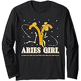 Aries Girl Birthday Aries Lady Zodiac Sign Horoscope Long Sleeve T-Shirt