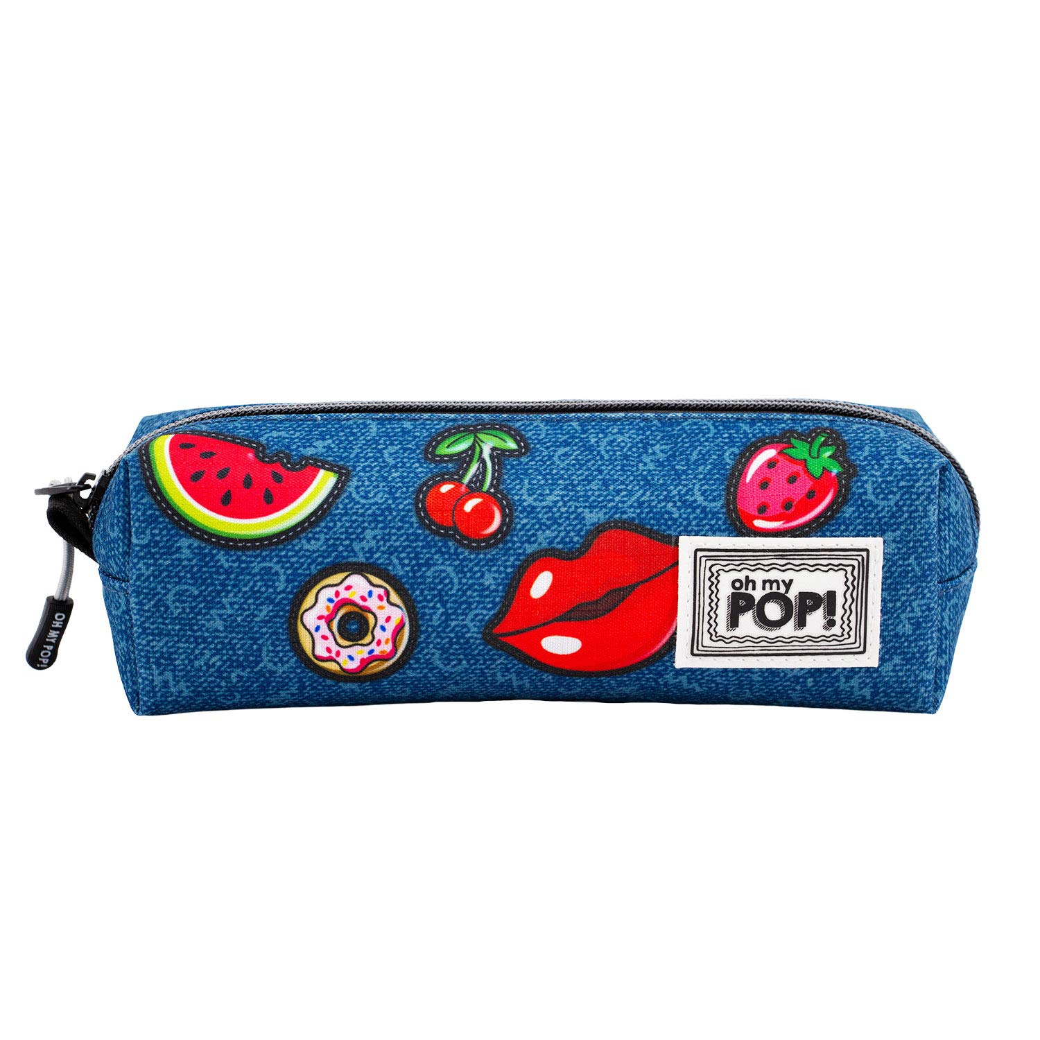 Oh My Pop! Patches-Square HS Pencil Case, Dark Blue, 21 x 7 cm