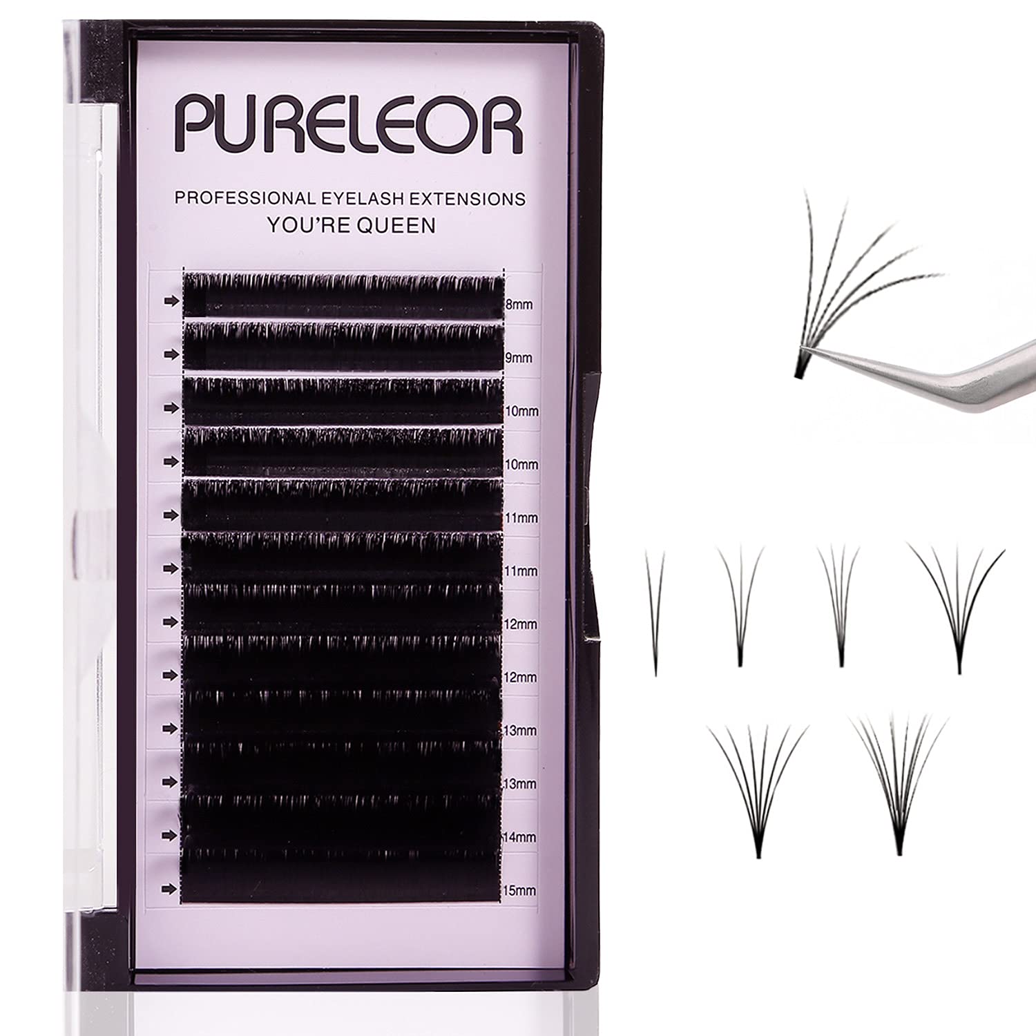 Easy Fan Russian Lashes 0.07 C Curl Single Tray 9mm 2-20D Volume Self Fanning Individual Lash Extensions（0.07c-9mm）