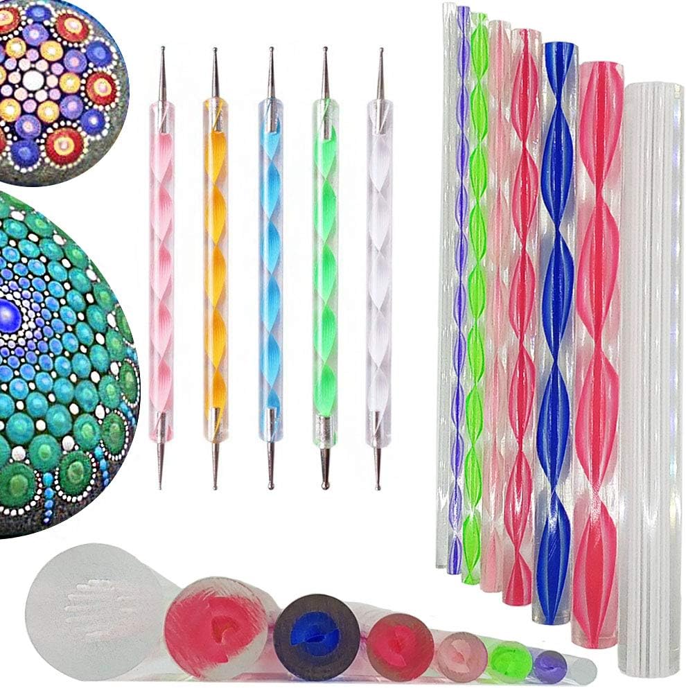 Mandala Dotting Tools for Painting, Rock Paint Kits, Nail Art, Polymer Clay, DIY Supplies with Ball Stylus Dot Pen, Paint Brush Set, Metal Modelling Ball Tools, Mandala Stencil and Tray (13 PCS)