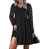 ANRABESS Dresses for Women Casual Lace Long Sleeve V Neck Tiered Swing Flowy Loose A-line Mini Short 2025 Fall Vacation Dress