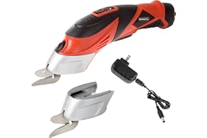 Cordless Electric Scissors with Two Blades - Fabric, Leather, Carpet, Cardboard and Box Cutter - 3.6V Lithium-Ion Rechargeable Battery by Stalwart (Red)