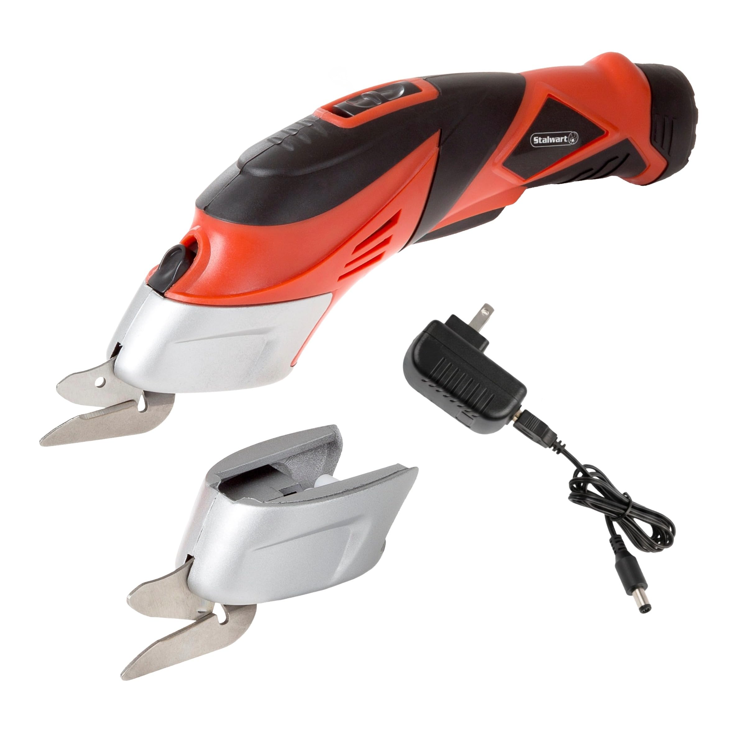 Photo 1 of Cordless Electric Scissors with Two Blades - Fabric, Leather, Carpet and Cardboard Cutter - 3.6V Lithium-Ion Rechargeable Battery by Stalwart (Red)