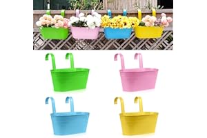 RIOGOO Flower Pots Metal Iron Hanging Flower Pots Garden Pots Balcony Planters Metal Bucket Flower Holders Wall Hanging Decor Pot- Detachable Hook (4 PCS) (Large)