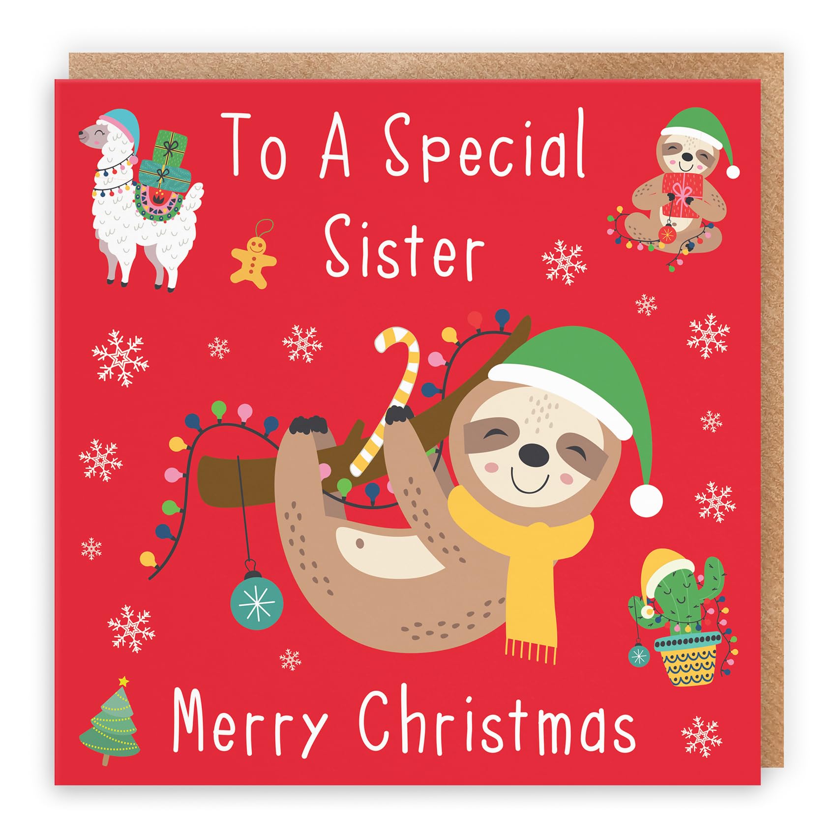 Hunts England - Sister Christmas Card - To A Special Sister - Merry Christmas - Sloth & Llama Collection - Funny Card