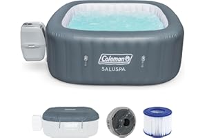 Coleman SaluSpa AirJet 4 to 6 Person Inflatable Hot Tub Square Portable Outdoor Spa with 140 Soothing AirJets and Insulated Cover, Gray