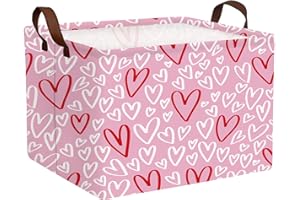 BOAMAU Kid Large Valentine's Day Basket Heart Cute Empty Gift Basket for Girlfriend Love Room Decor Storage Basket (Red and W