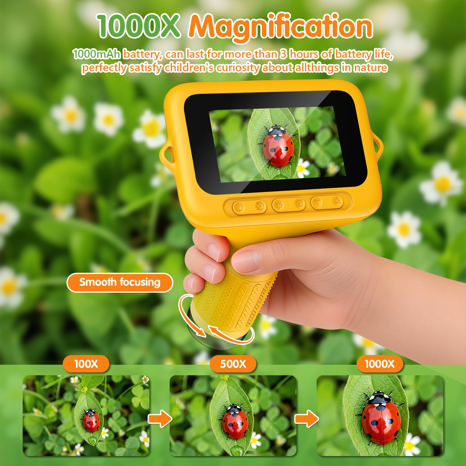 Eyoushow Mikroskop für Kinder, 1080P HD 3.0" IPS Bildschirm Taschenmikroskop, mit 8 LED Licht, 1000X Vergrößert, Digital Microscope Wissenschaft Bildung Spaß Geburtstagsgeschenke 3-12 Jahre Kinder 3