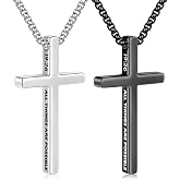 Ursteel 2 Pcs Black Silver Cross Necklace for Men, Bible Verse Cross Chain | Stainless Steel Cross Pendant Necklace, Inspirational Christian Religious Gifts, Mens Jewelry, Box Chain 18-24 Inch