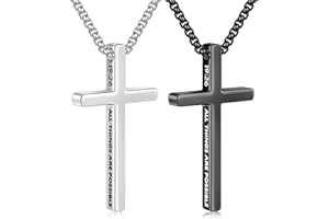 Ursteel 2 Pcs Black Silver Cross Necklace for Men - Inspirational Bible Verse Cross Chain for Men Stainless Steel Cross Pendant for Men Teen Boys Christian Gifts Christmas Gifts Stocking Stuffers