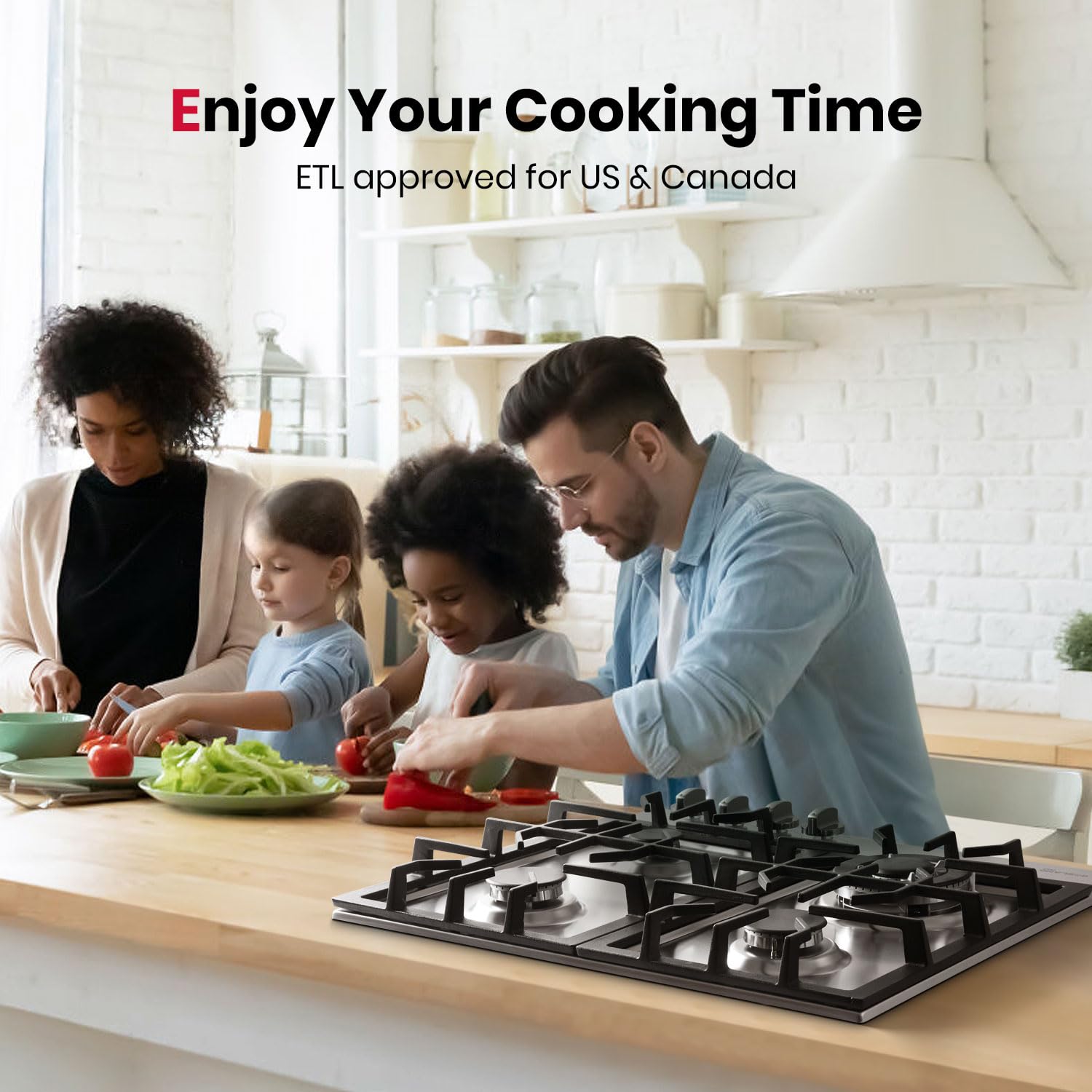 GASLAND 24 Inch Gas Cooktop 4 Burners GH60SFA Built-in Propane Stainless Steel Stove Top with Thermocouple Protection, LPG/NG Convertible Dual Fuel Natural Gas Hob, Stainless Steel