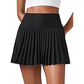 CRZ YOGA High Waisted Pleated Tennis Skirts for Women - Mini Lined Casual Tummy Control Skort with Pockets